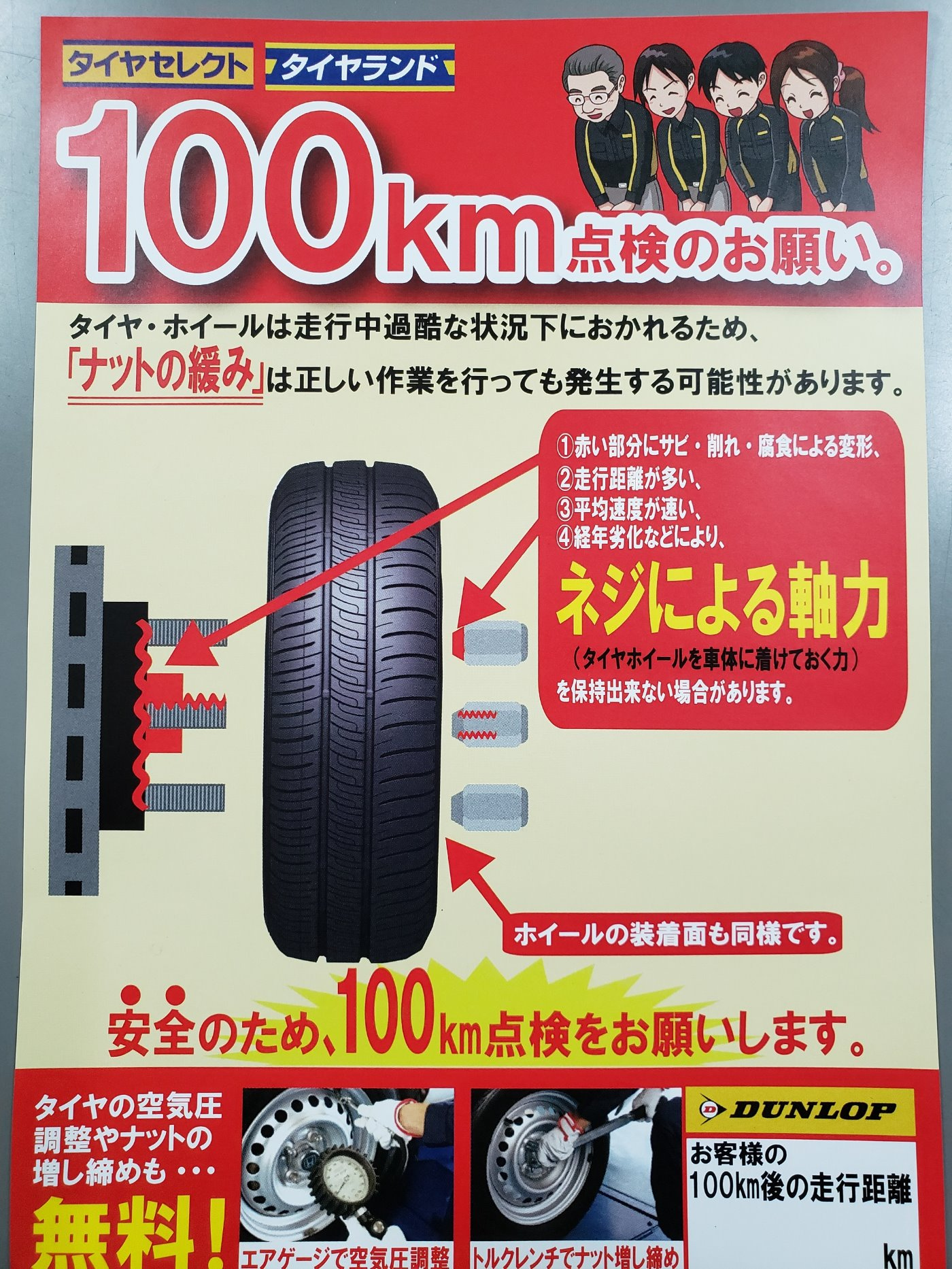 年11月12日 タイヤ交換後の点検を お知らせ タイヤセレクト発寒 タイヤセレクト タイヤランド Dunlop